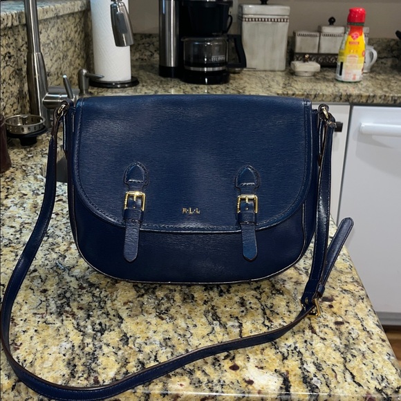 EUC Lauren Ralph Lauren Tate Navy Blue Leather Messenger Crossbody Bag - Picture 1 of 6